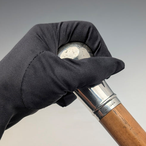 1917年 英国アンティーク 極太タンシャフト 純銀丸ハンドル ステッキ 杖 90cm